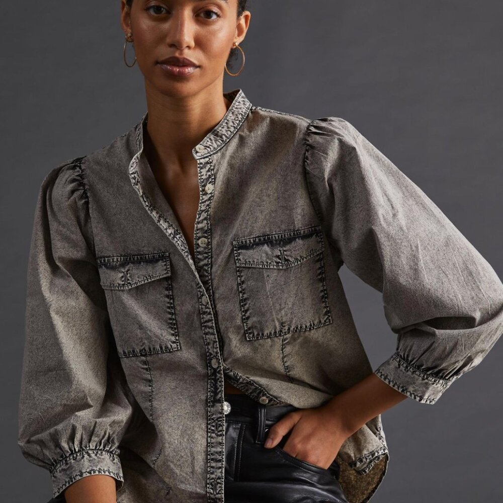 Anthropologie Pilcro Washed Puff-Sleeve Buttondown
